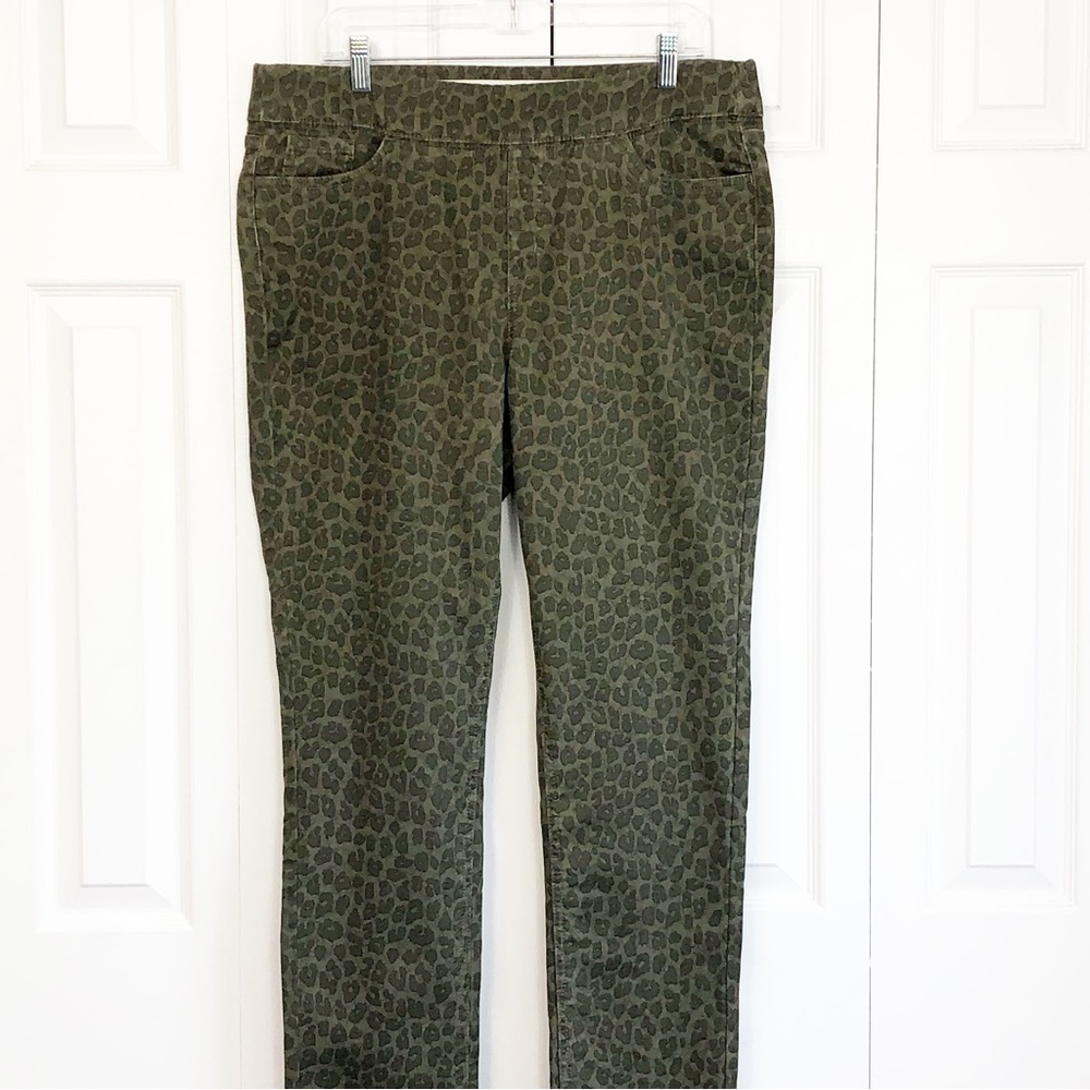 Denim & Co. Brown Leopard Print High Rise Stretch Pull-On Jeggings Large